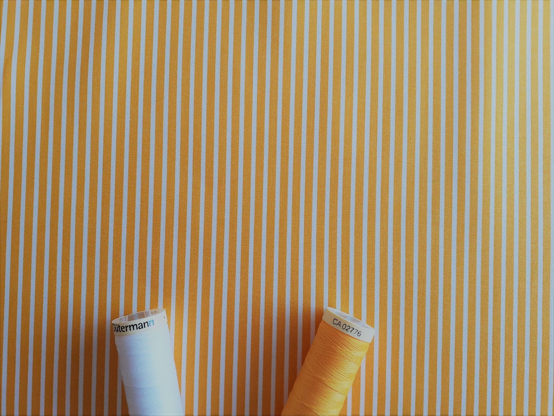 Candy Stripe 2mm White on a Yellow Background 100% Cotton