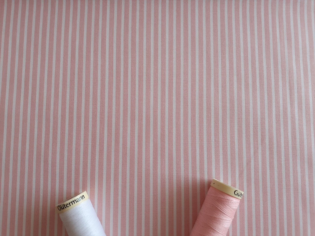 Candy Stripe 2mm White on a Pale Pink Background 100% Cotton