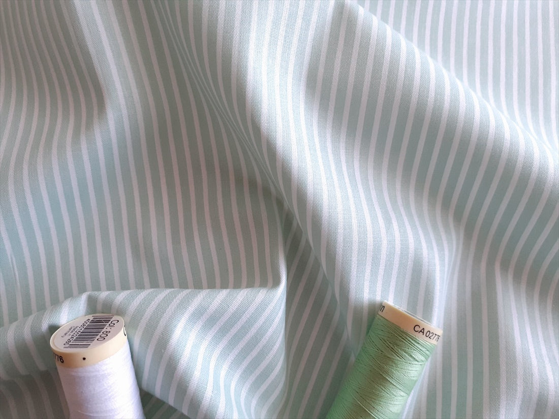 Candy Stripe 2mm White on a Mint Background 100% Cotton