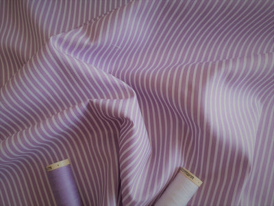 Candy Stripe 2mm White on a Lilac Background 100% Cotton