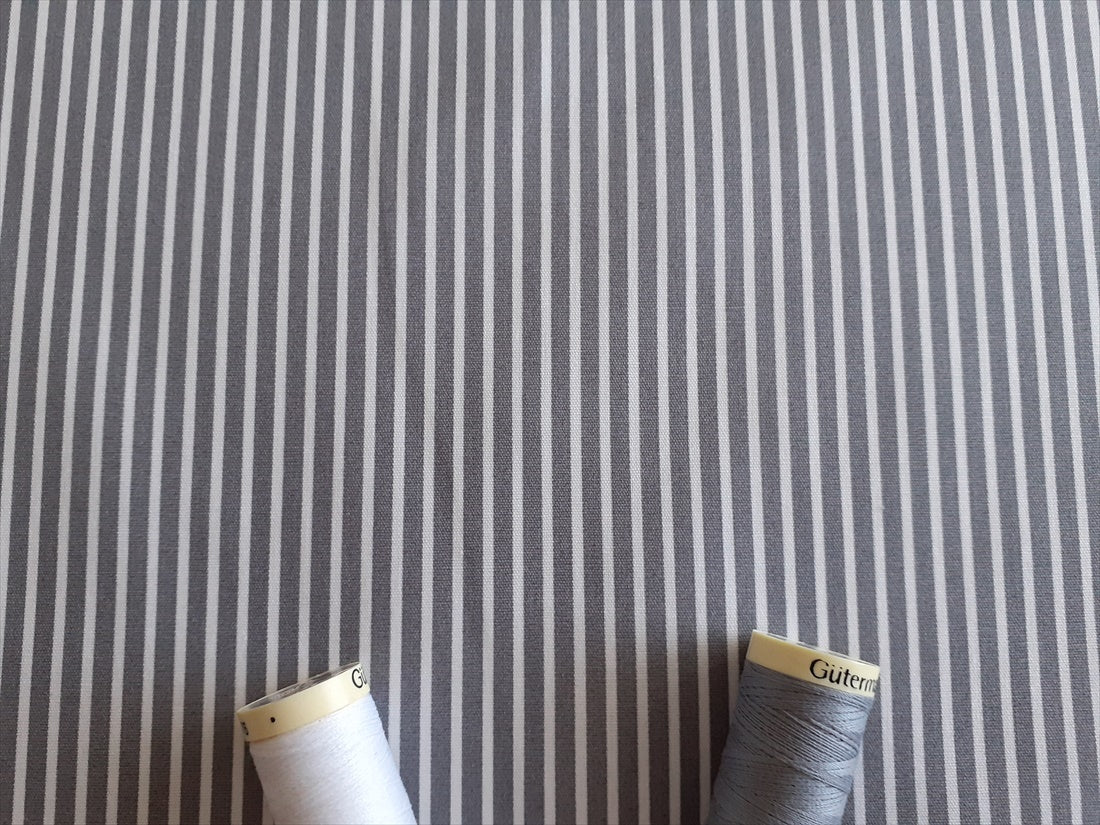 Candy Stripe 2mm White on a Grey Background 100% Cotton