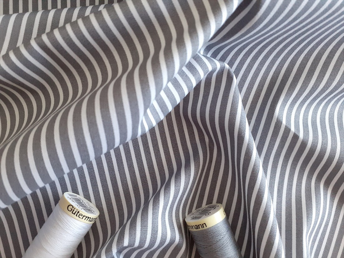 Candy Stripe 2mm White on a Grey Background 100% Cotton