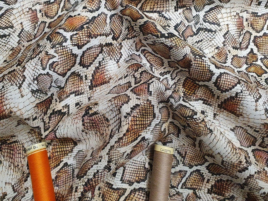 Animal Skin Snake Design Brown Beige &amp; Ivory Digital Print 100% Cotton