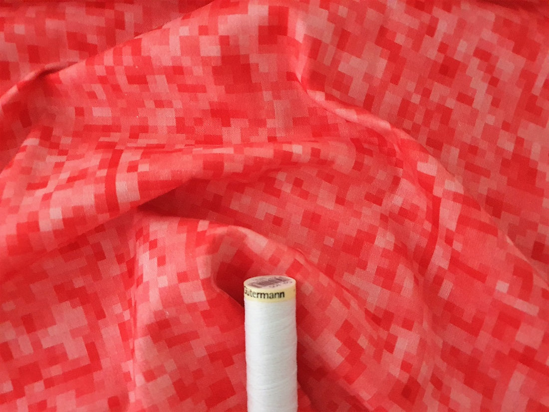 Pixels Design Red & Pale Pink Digital Print 100% Cotton