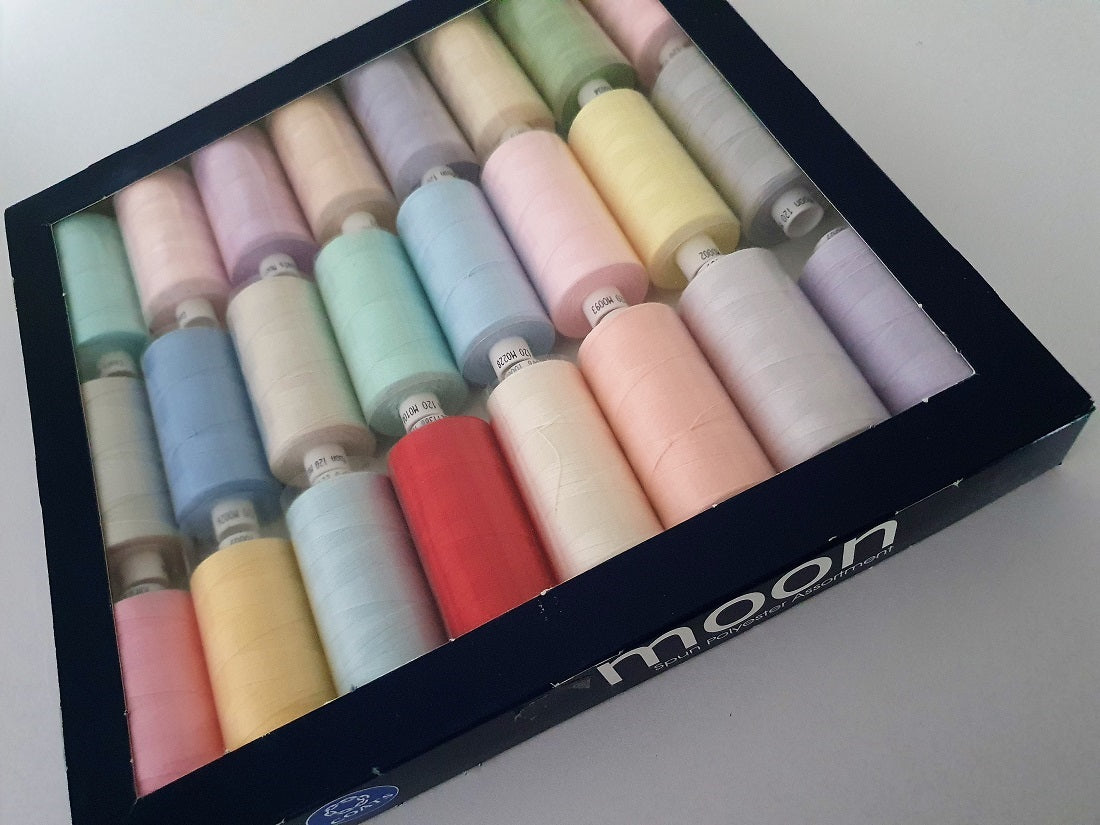 Moon Thread by Coats 100% Polyester Sewing Thread 24 x 1000 yds Light Assorted Colours