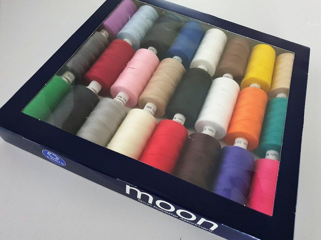 Moon Thread by Coats 100% Polyester Sewing Thread 24 x 1000 yds Bright Assorted Colours