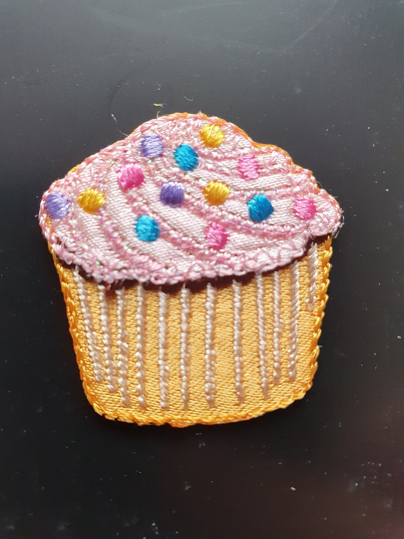 Cupcake Iron On or Sew on Embroidered Fabric Motif 3.5cm x 3.5cm