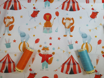 Mr Fox at the Circus on a White Background 100% Cotton