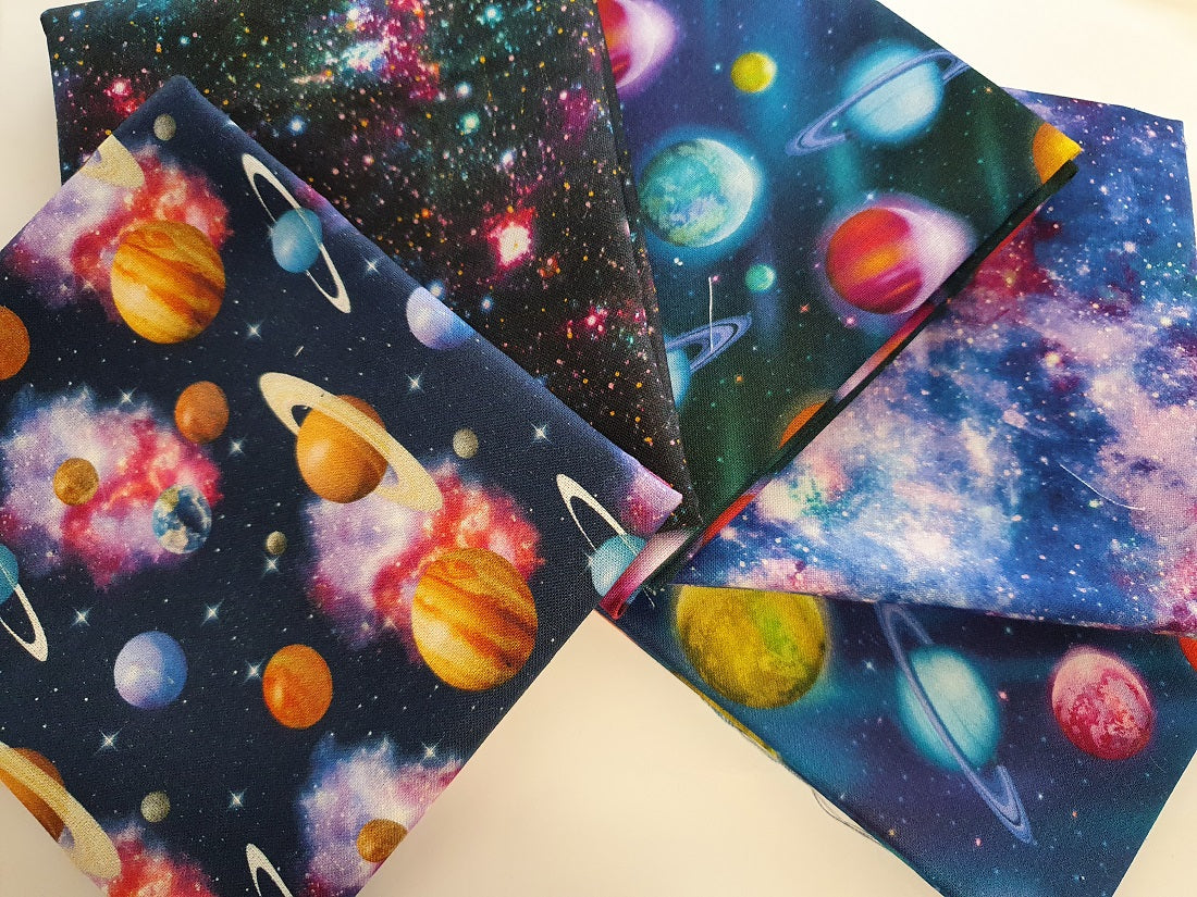 Galaxy Planets &amp; Stars Bright Digital Print Quarter Bundle 100% Cotton