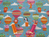 Cute Little Jungle Animals & Hot Air Baloons Multi Colors on a Aqua Background  Poly Cotton