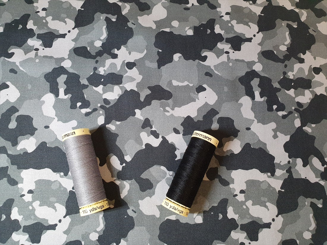 Camouflage Black & Grey on a Silver Background Digital Print 100% Cotton Poplin