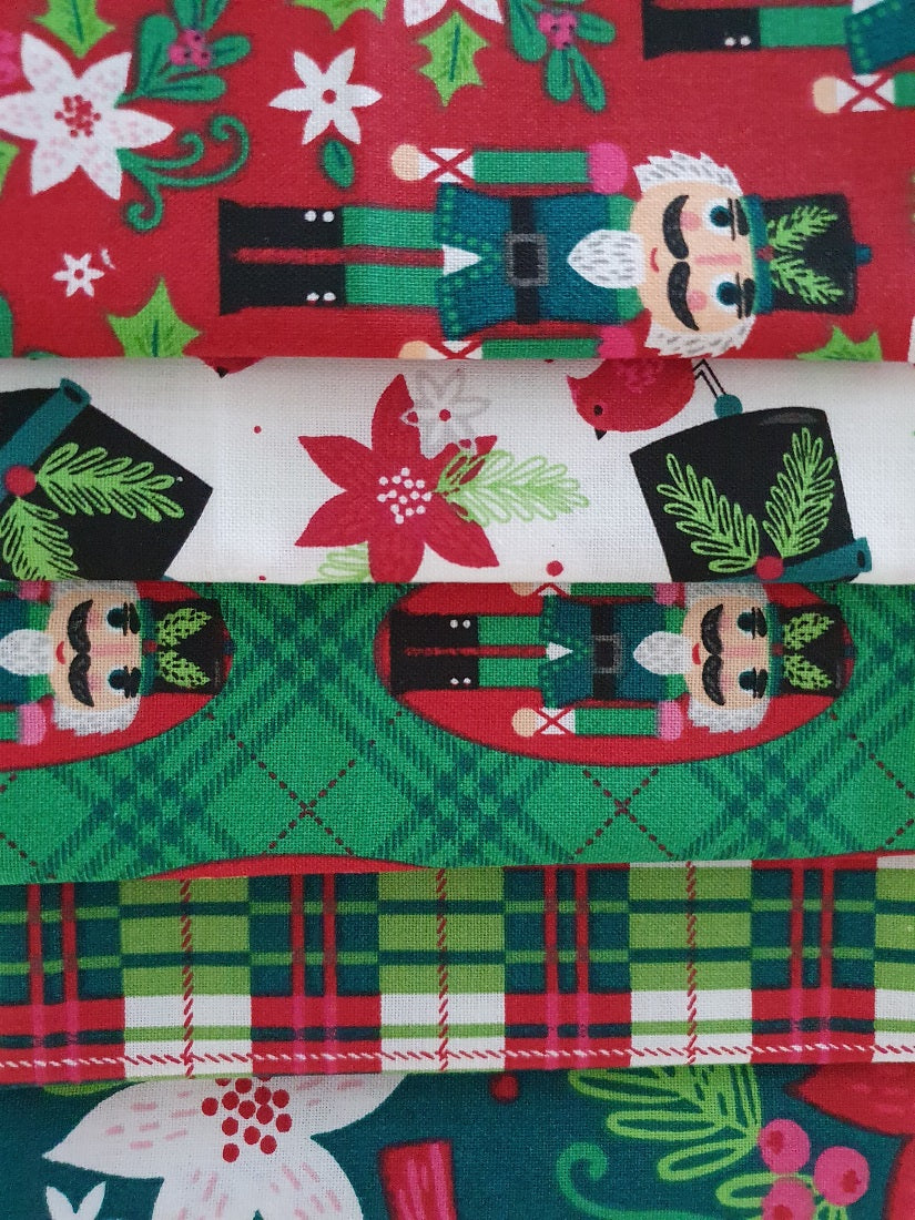 Christmas Holiday Wonder Nutcracker Green Red & White Fat Quarter Bundle By 3 Wishes