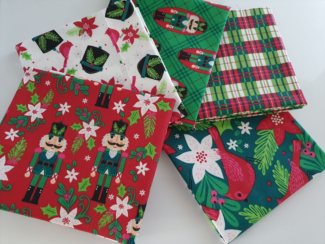 Christmas Holiday Wonder Nutcracker Green Red &amp; White Fat Quarter Bundle By 3 Wishes
