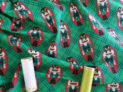 Christmas Holiday Wonder Nutcracker Check on a Emerald Green Background By 3 Wishes 100% Cotton