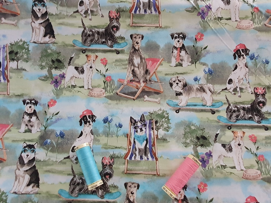 A Dogs Life Dogs in the Park By 3 Wishes Digital Print 100% Cotton