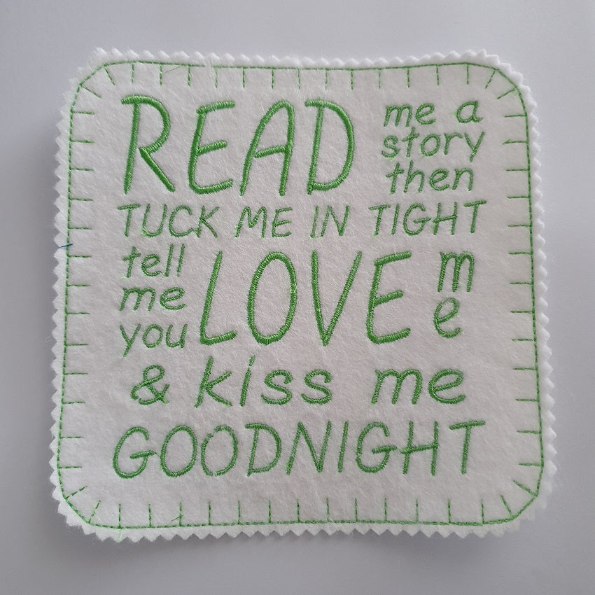 Iron on Read Me A Story Patch 15cm x 15cm (6&quot;x6&quot;) Lime Green on White
