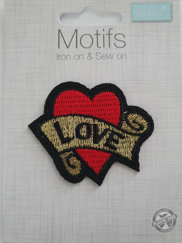 Love Heart Iron On or Sew on Embroidered Fabric Motif
