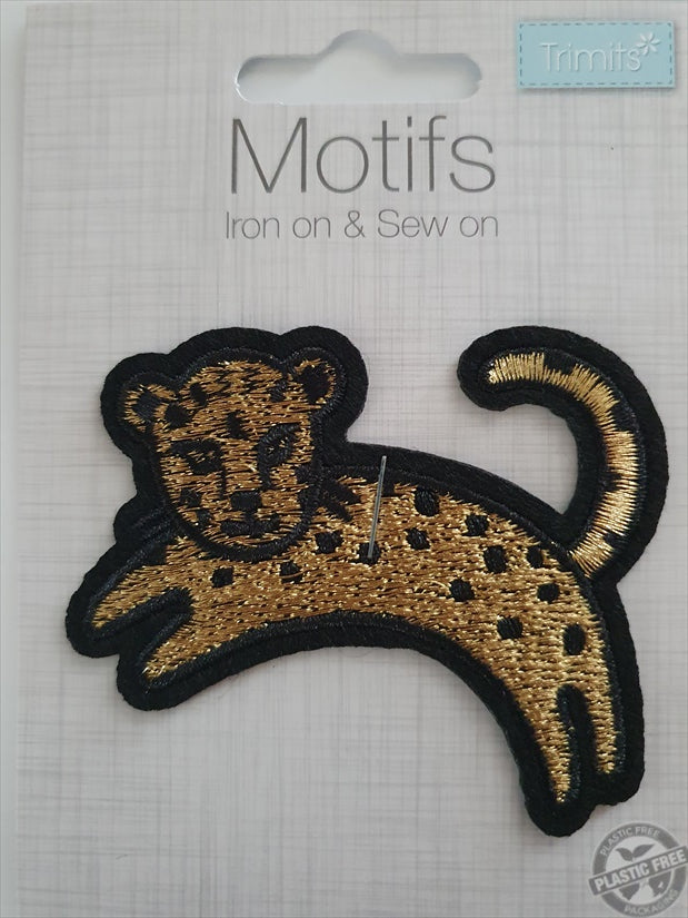 Gold &amp; Black Leopard Iron On or Sew on Embroidered Fabric Motif