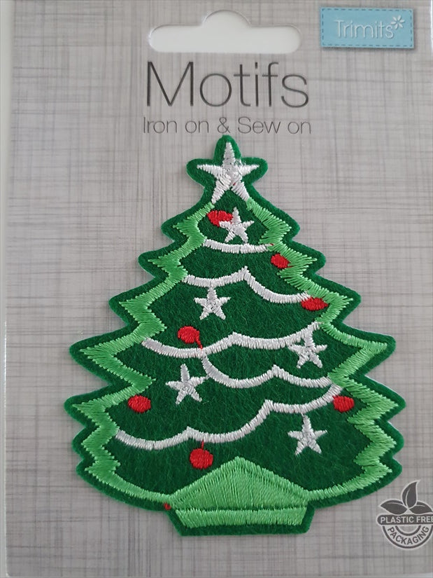 Christmas Tree Iron On or Sew on Embroidered Fabric Motif