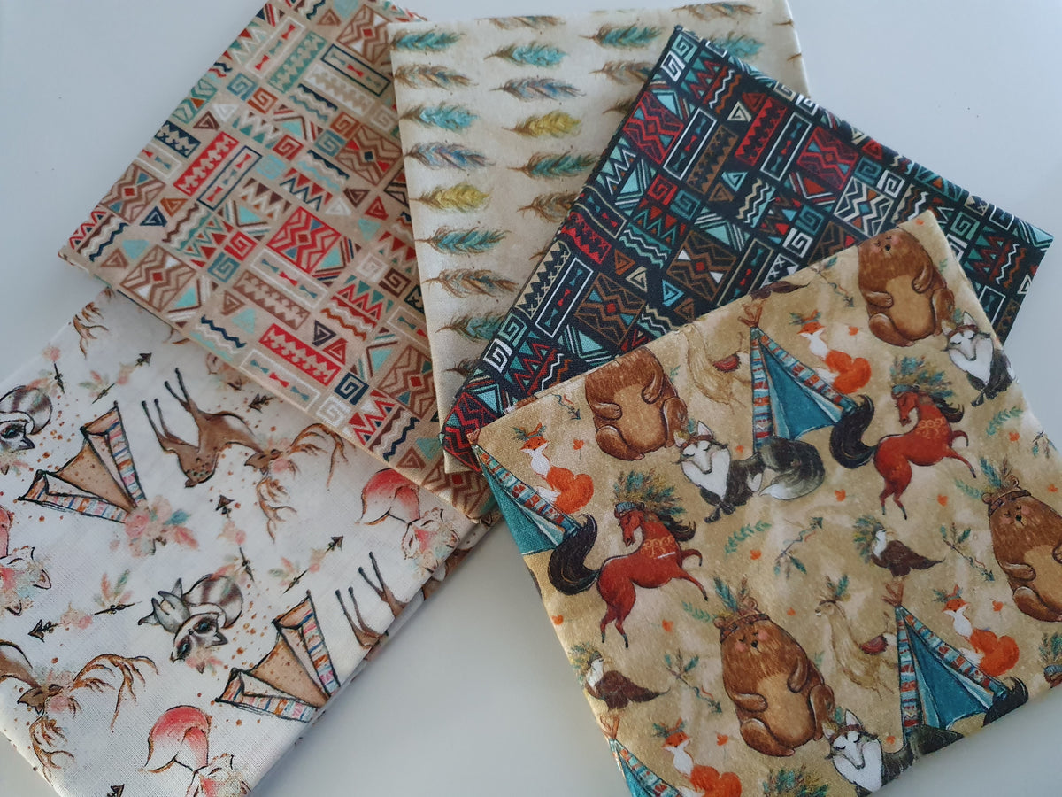 Wigwam Teepee Woodland Animals Fat Quarter Bundle 100% Cotton