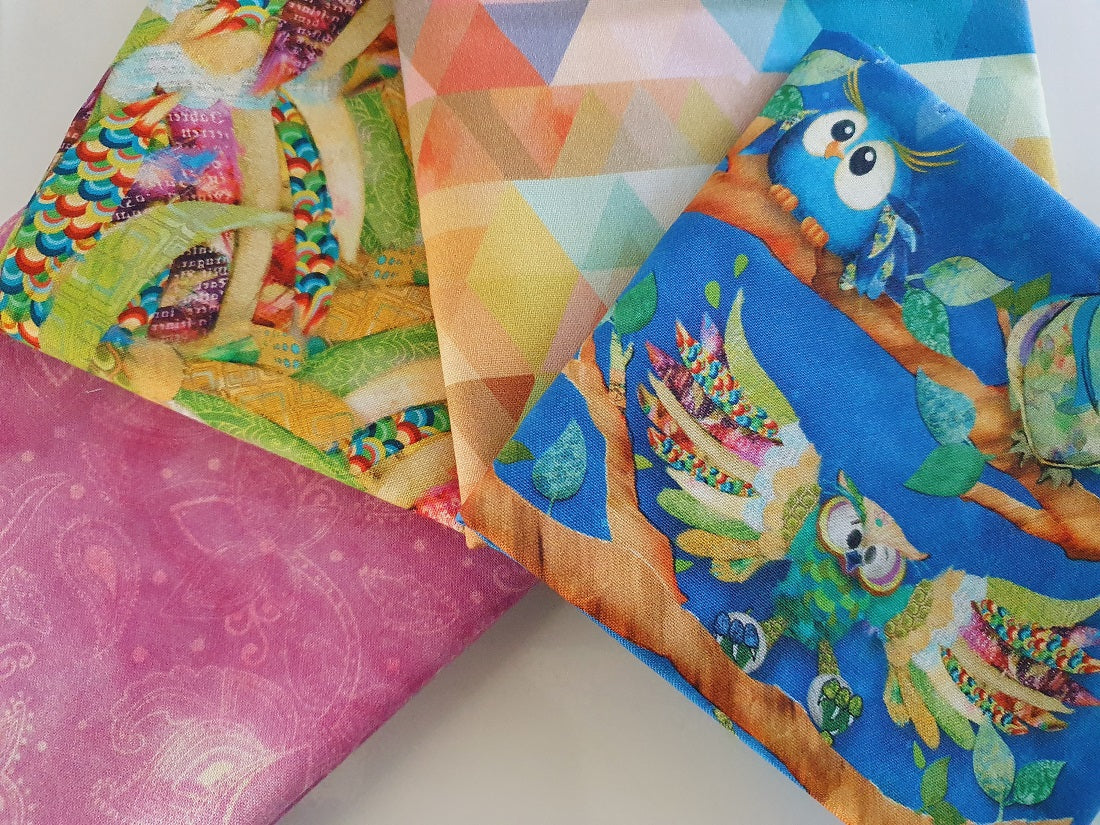 Go Owl Out Goo Owl By 3 Wishes Fat Quarter Bundle 100% Cotto
