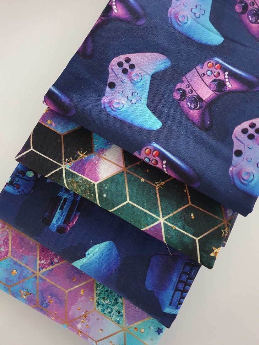 Virtual Reality Controllers & Geometric Mix Fat Quarter Bundle 100% Cotton Digital Print