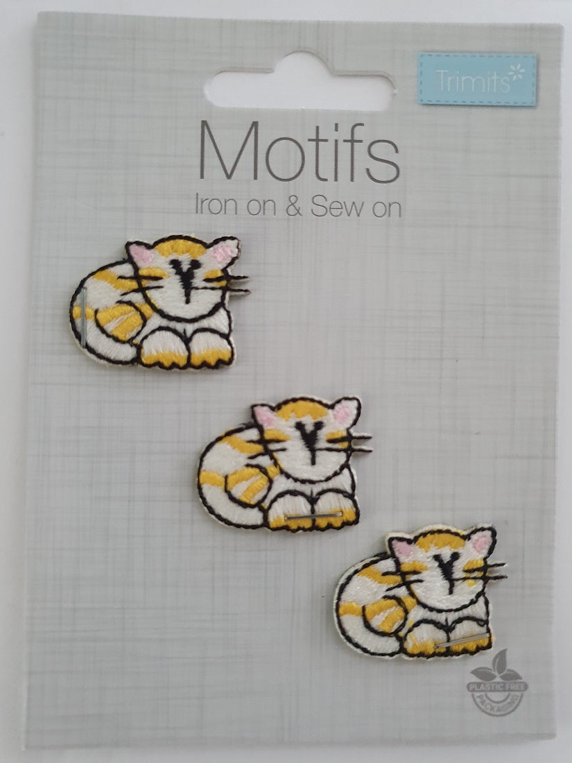 Cute Little Cats 3 Iron On or Sew on Embroidered Fabric Motifs