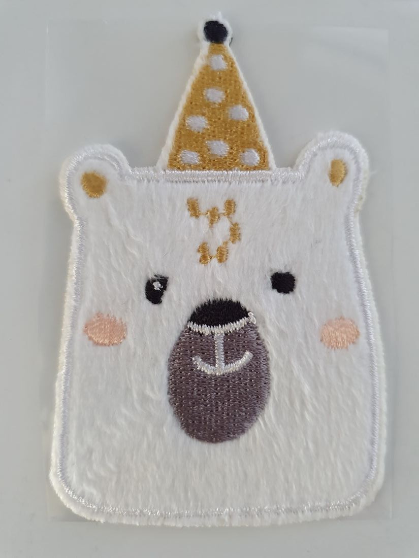 Cute Zoo Animal Bear Iron On or Stick on Embroidered Fabric Motif