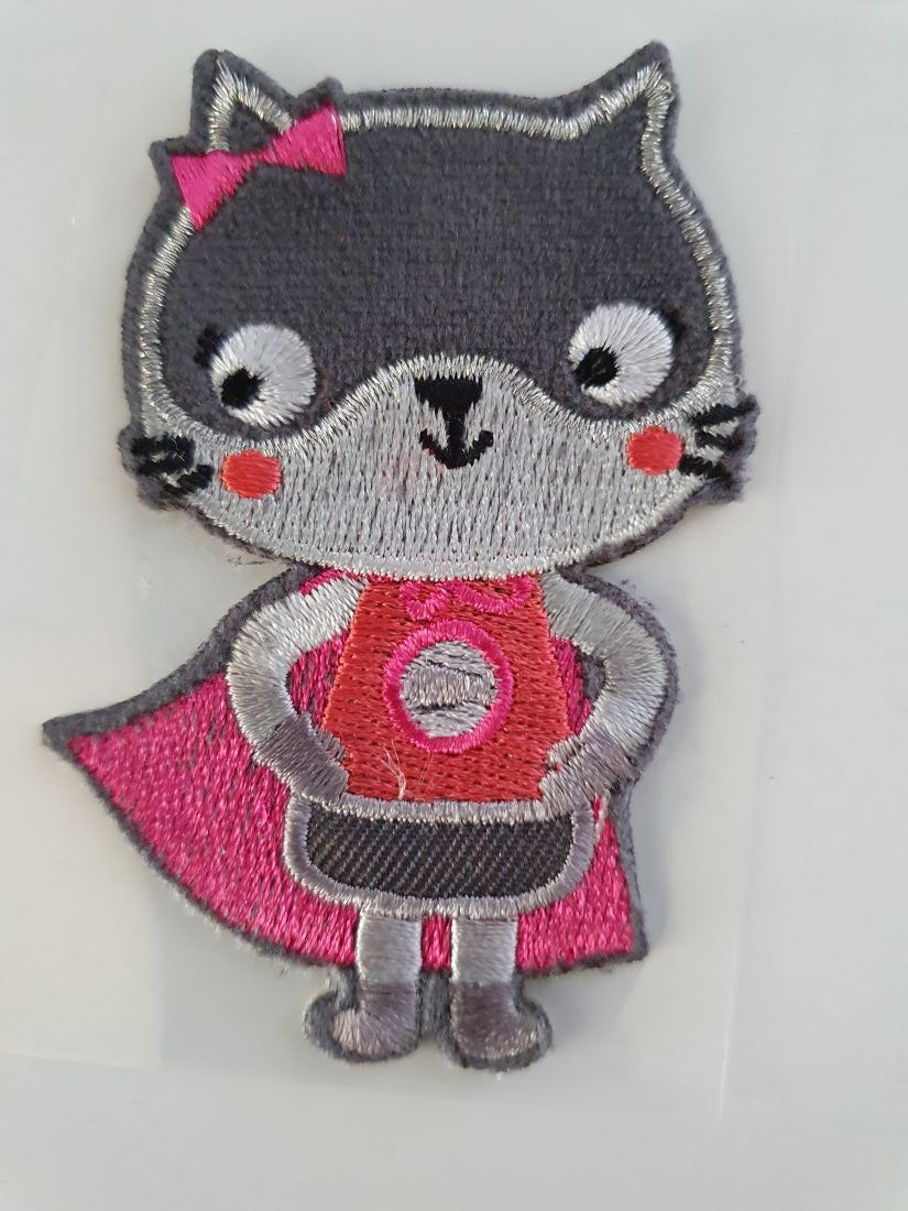 Cute Superhero Cat Iron On or Stick on Embroidered Fabric Motif