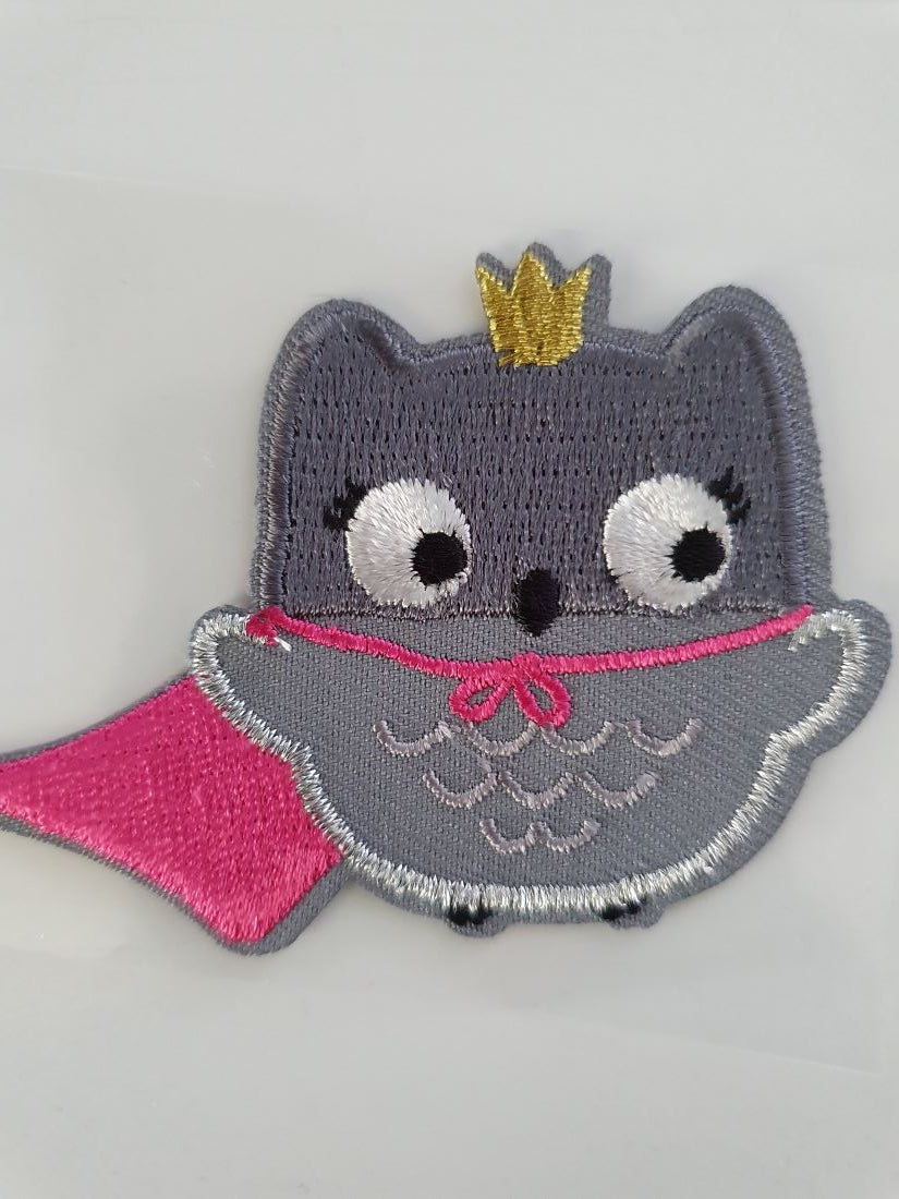 Cute Superhero Owl Iron On or Stick on Embroidered Fabric Motif