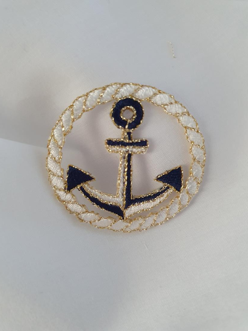 Ships Anchor in Rope  Iron On or Sew on Embroidered Fabric Motif