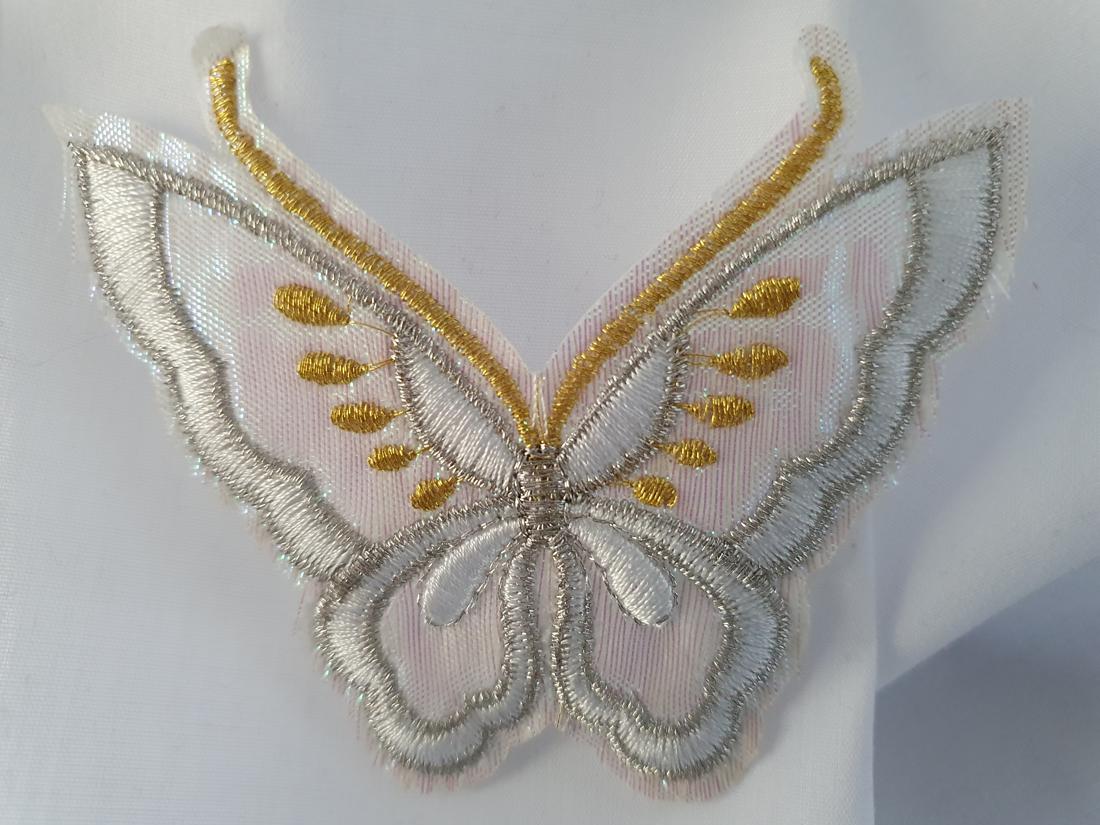 Beautiful Butterfly Gold &amp; Silver Iron On Embroidered Fabric Motif