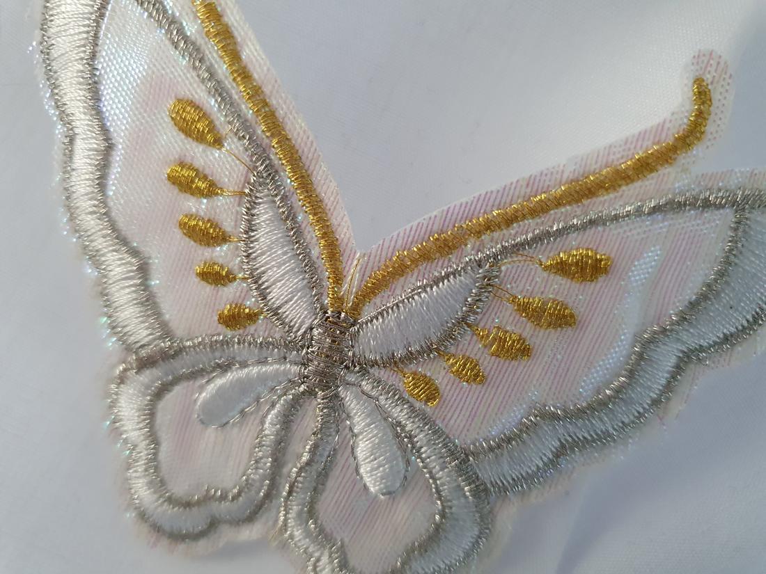Beautiful Butterfly Gold & Silver Iron On Embroidered Fabric Motif