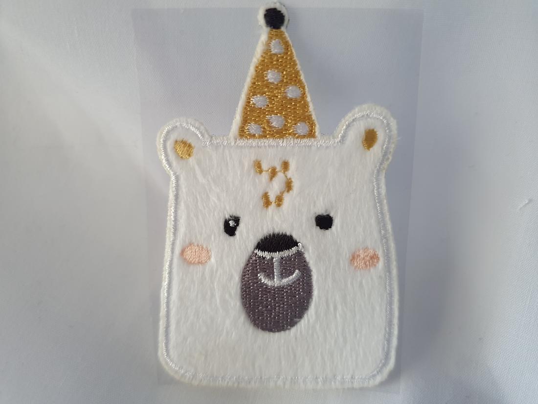 Cute Zoo Animal Bear Iron On or Stick on Embroidered Fabric Motif
