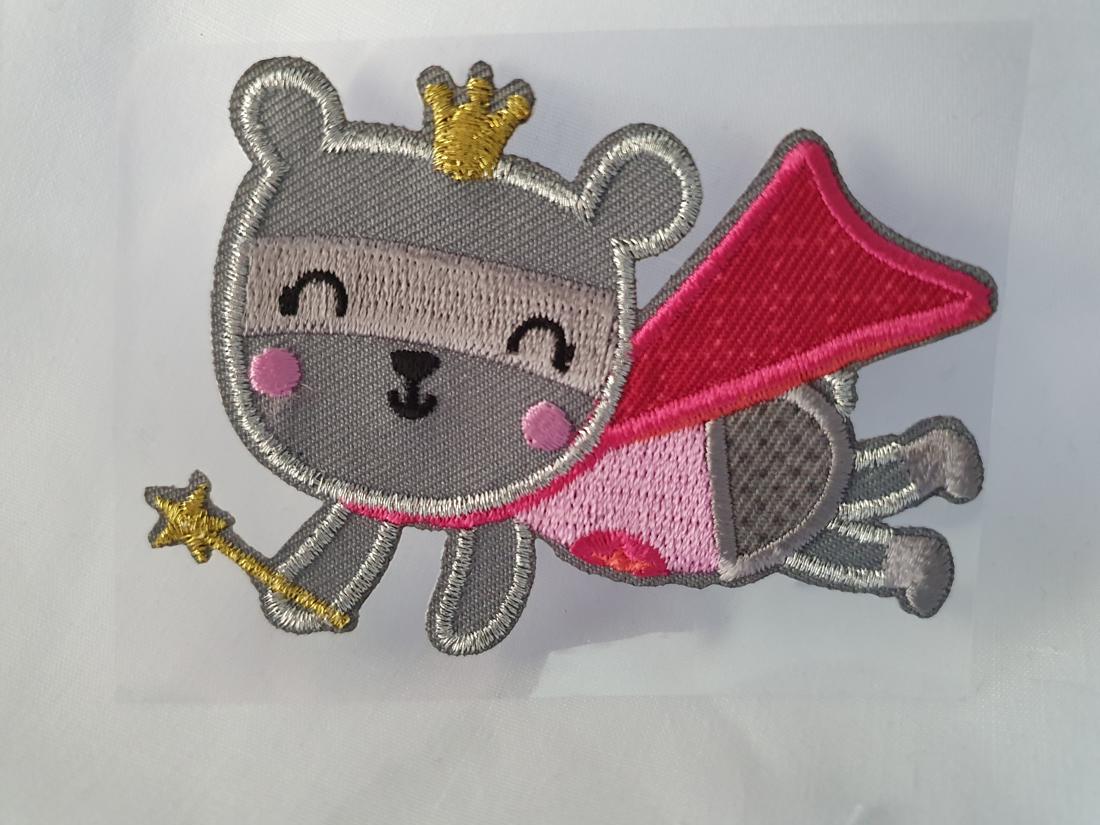 Cute Superhero Bear Iron On or Stick on Embroidered Fabric Motif