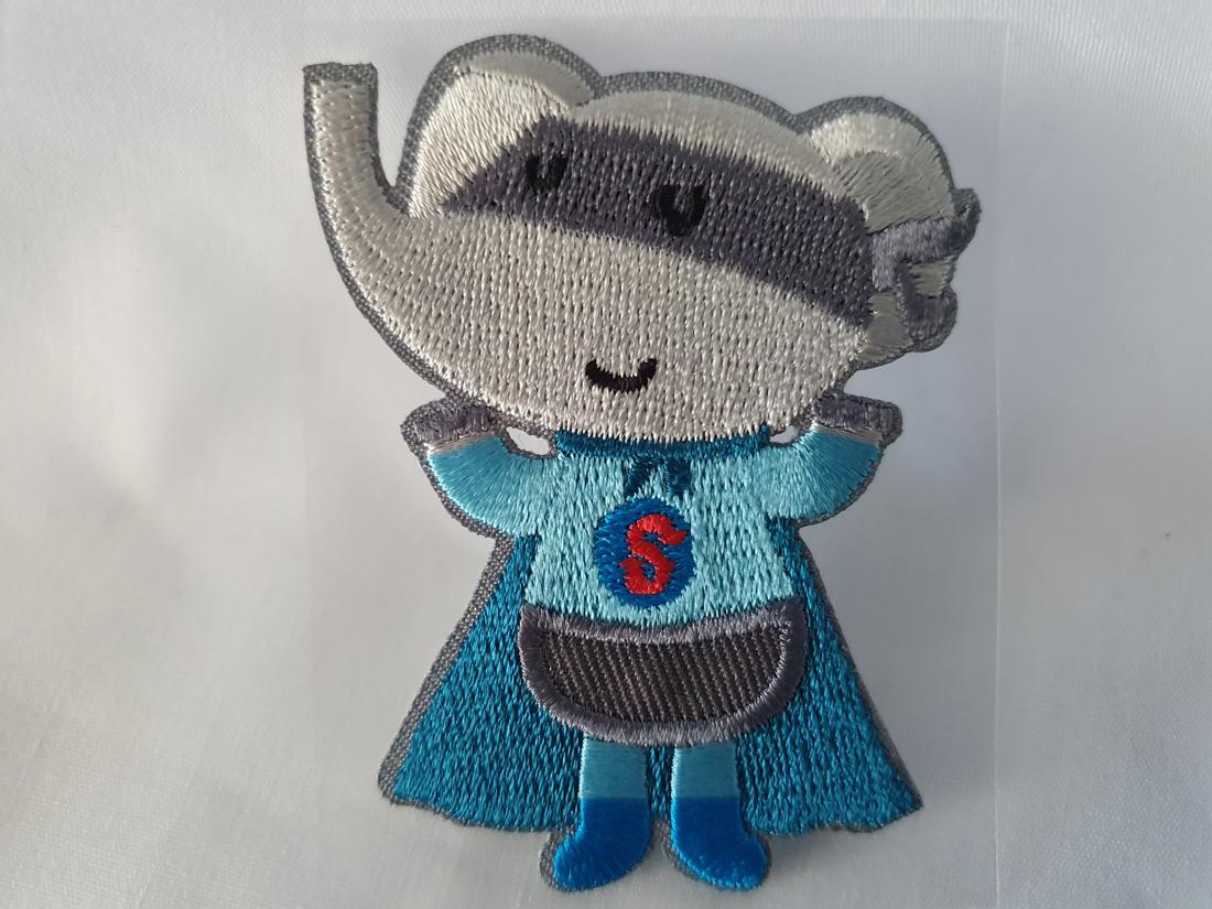 Cute Superhero Elephant Iron On or Stick on Embroidered Fabric Motif