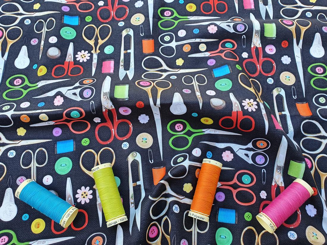 I&#39;ve Got A Notion Scissors &amp; Sewing Notions Digitally Printed 100% Cotton