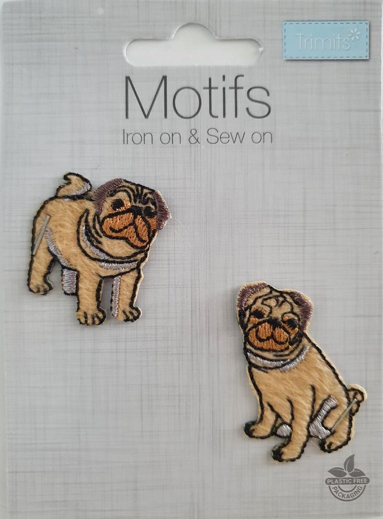 Pugs 2 Dogs Iron On or Sew on Embroidered Fabric Motifs