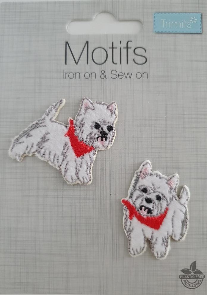 Westies 2 Dogs Iron On or Sew on Embroidered Fabric Motifs