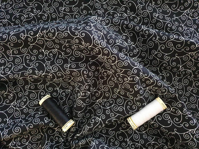 Princess Bella White Scroll on a Black Background 100% Cotton