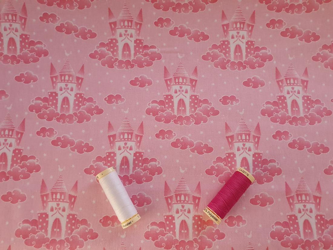 Princess Bella Magical Castles on a Pink Background 100 Cotton The Little Fabric Shop