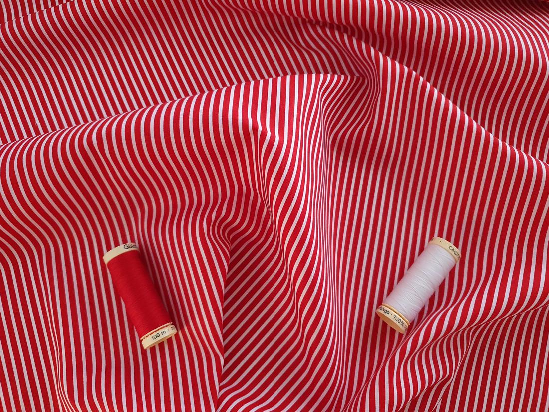 Candy Stripe 2mm White on a Red Background 100% Cotton