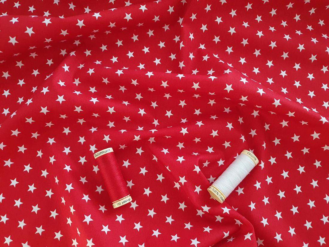 Stars 8mm White on a Red Background 100% Cotton