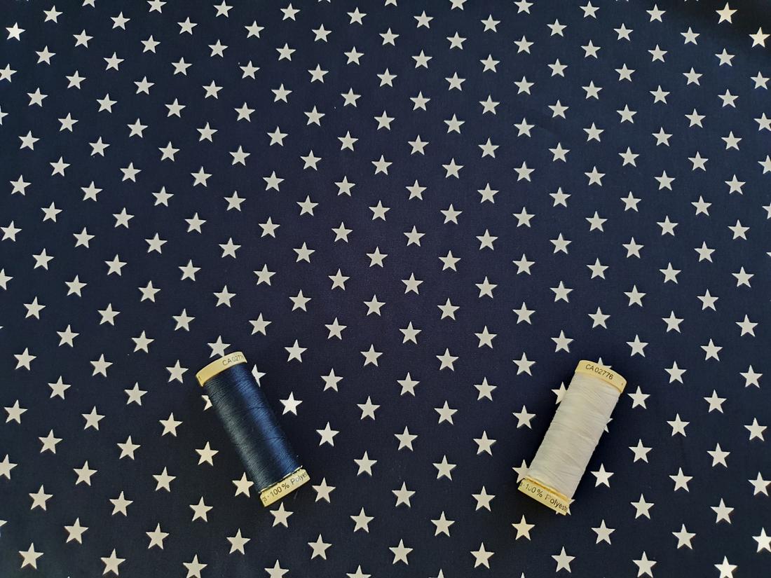 Stars 8mm White on a Navy Background 100% Cotton