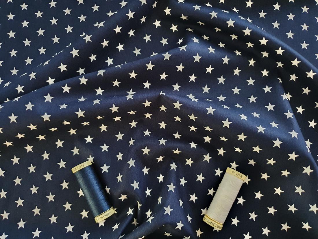 Stars 8mm White on a Navy Background 100% Cotton