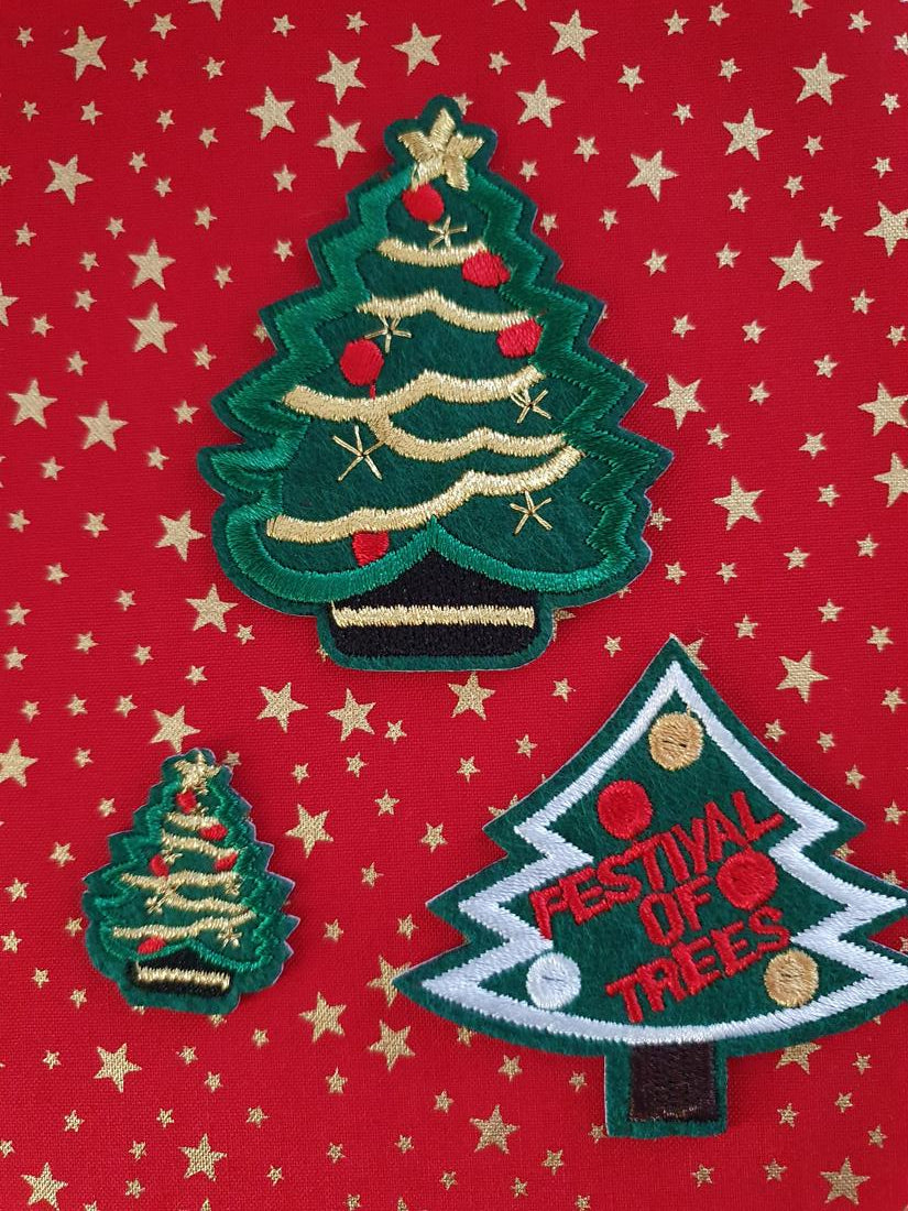 Christmas 3 Christmas Trees Iron On or Sew on Embroidered Fabric Motif