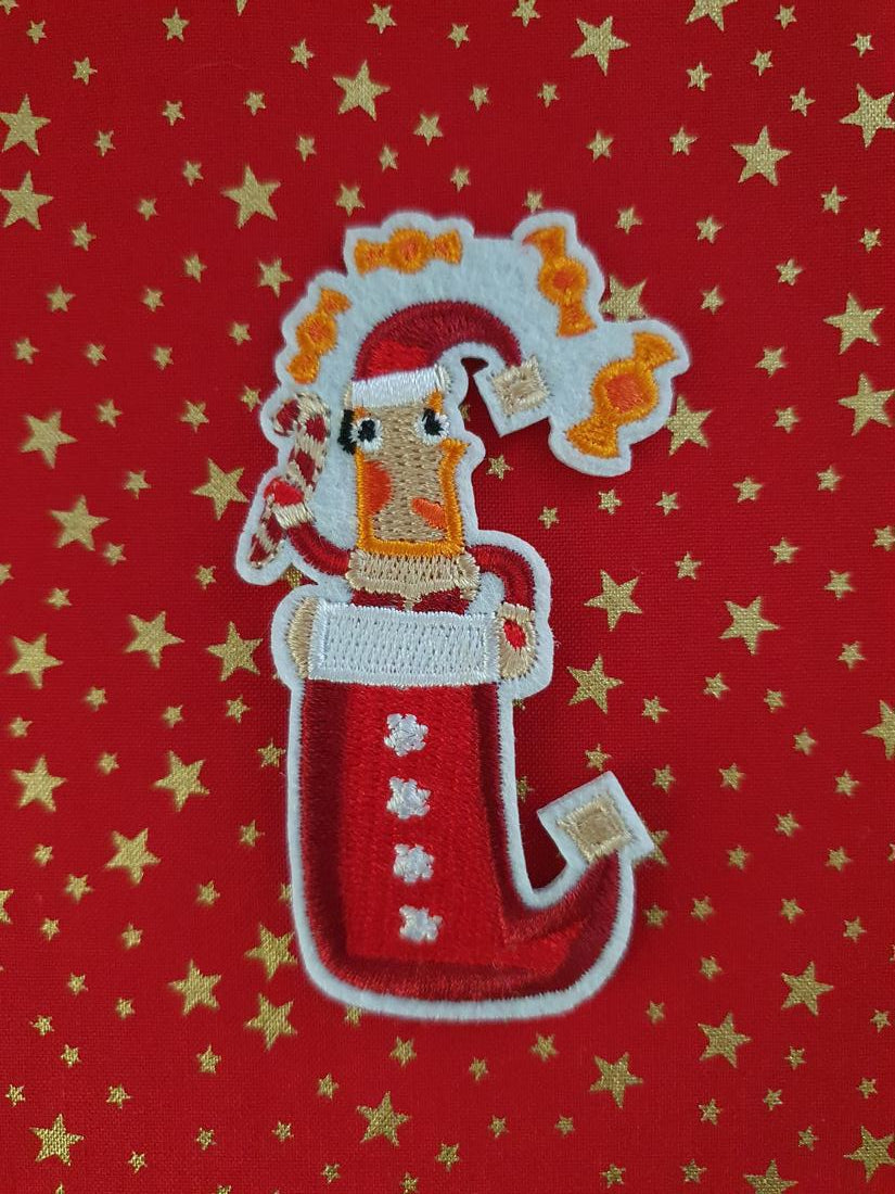 Christmas Stocking &amp; Santa Iron On or Sew on Embroidered Fabric Motif