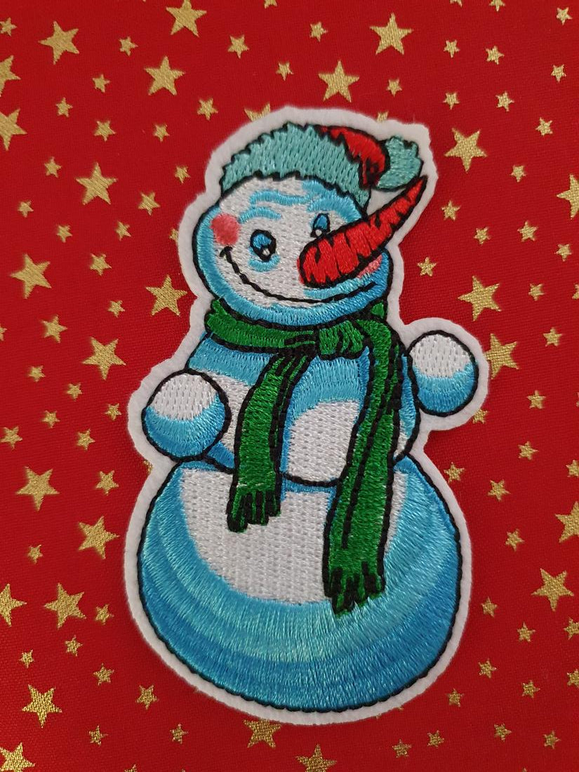 Christmas Snowman 6 Iron On or Sew on Embroidered Fabric Motif