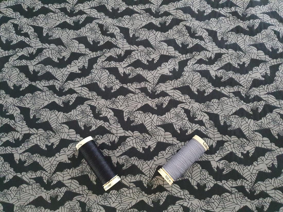 Halloween Bats Black on a Grey Background Poly Cotton