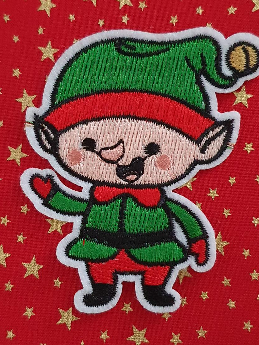 Christmas Cute Little Elf Iron On or Sew on Embroidered Fabric Motif